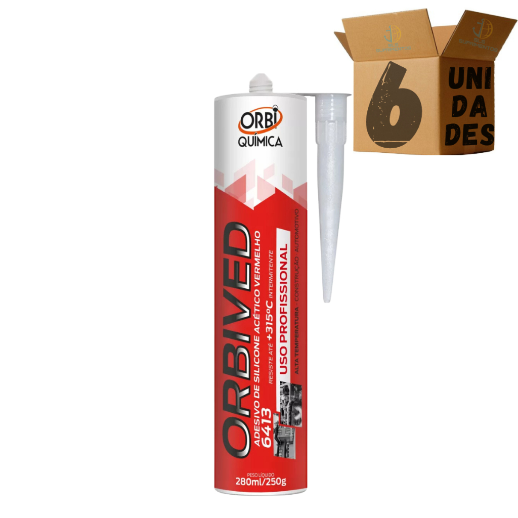 Kit 6 Adesivo De Silicone Acético Alta Temperatura Vermelho Orbived 250g