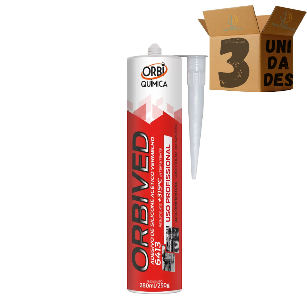 Kit 3 Adesivo De Silicone Acético Alta Temperatura Vermelho Orbived 250g