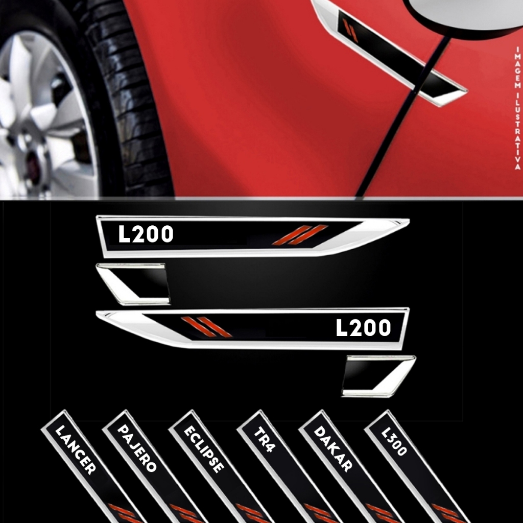 Par Adesivo Emblema Lateral Paralama Premium Porta Compativel com L200 Lancer Outlander Pajero Tr4 Asx