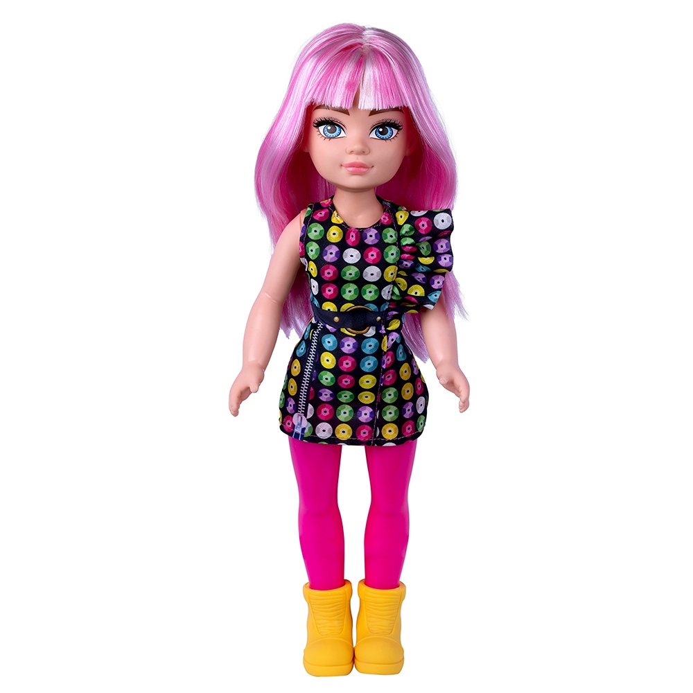 Boneca Charmosa Fashion Cabelo Rosa Com Adesivos - Mom & Baby