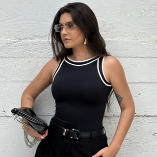 Regata Beyonce Básica Bicolor Preto Branco Blusa Básica em Oferta na Shopee