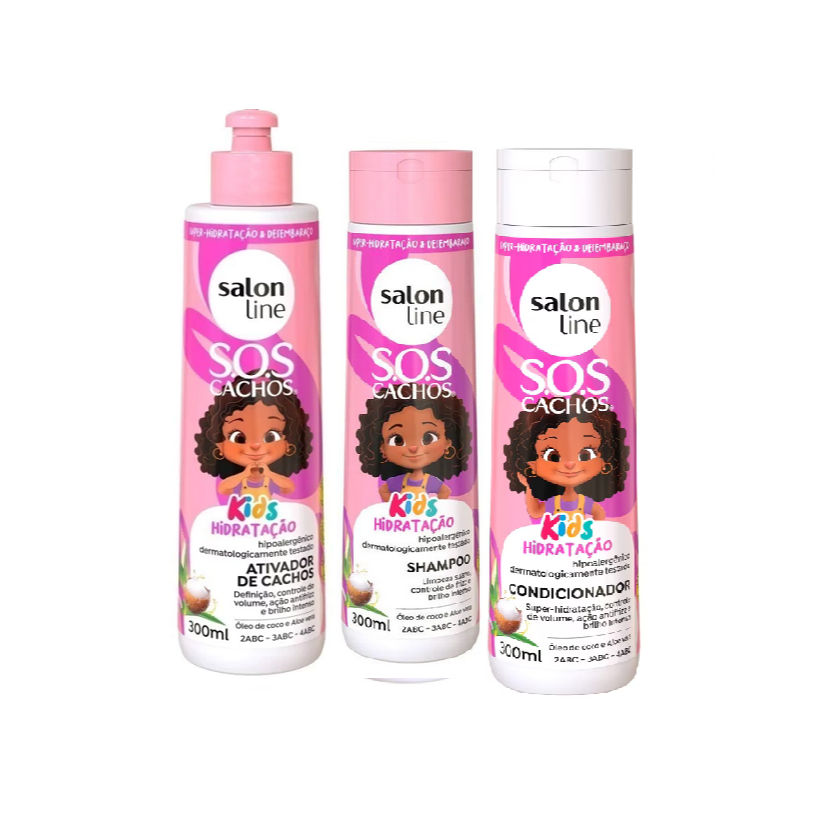 Kit Shampoo, Cond E Ativador Sos Cachos Kids - Salon Line