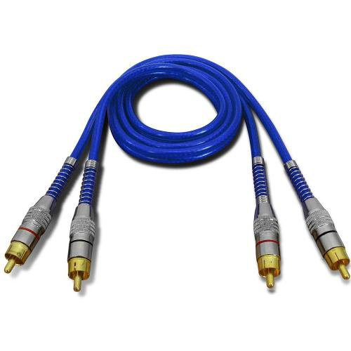 Cabo Rca 1 Metro Blindado Tech One Svart Azul 1m Dupla Blindagem Som Carro Residencial Universal