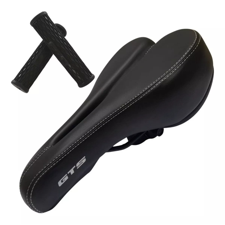Banco Selim Confort Bicicleta Mtb + Manopla Ciclismo Anatômicas Preto Acolchoado Trilhas Leve