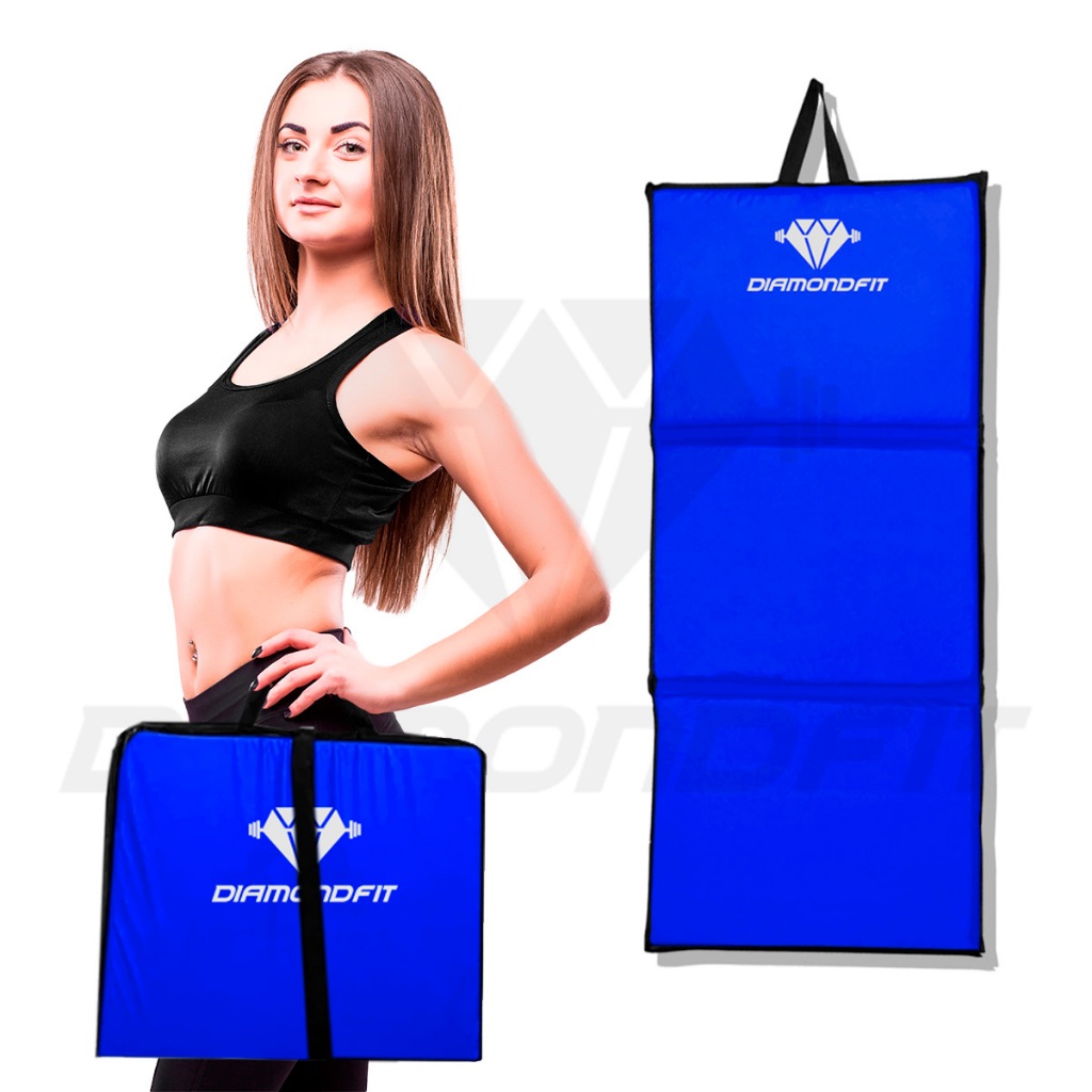 Colchonete Dobrável Maleta Azul Academia Fitness Abdominal Yoga Pilates Espuma Confortável D50