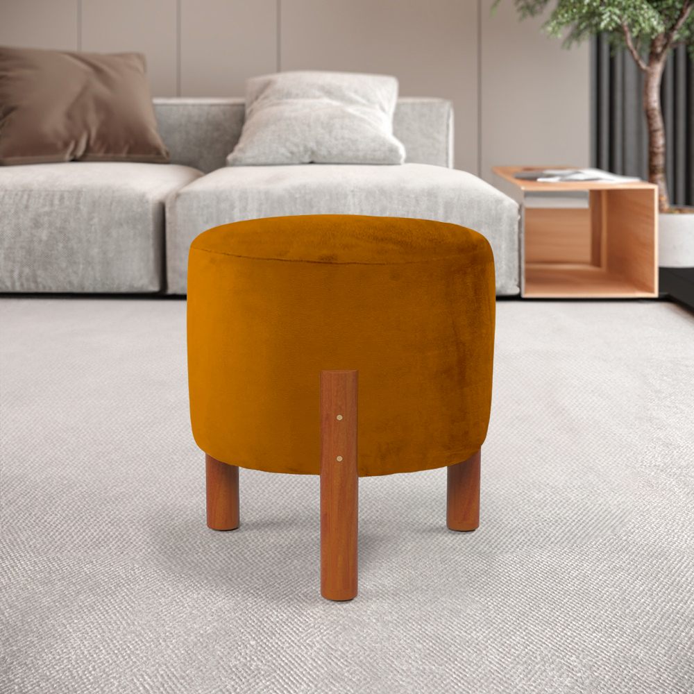 Puff Zeus Banqueta Multiuso Para Sala Pés Palito Banquinho Redondo Tecido em Suede Terracota