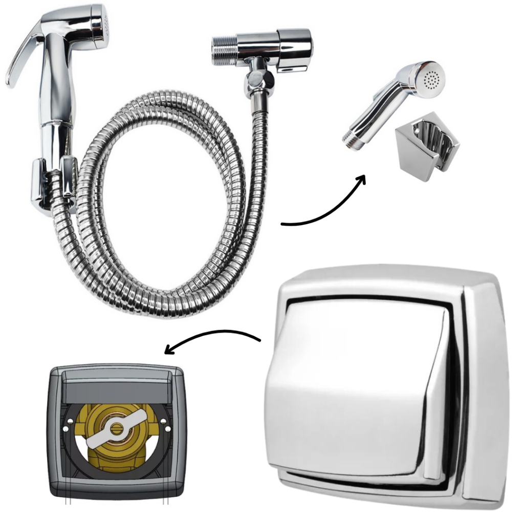 Ducha Higiênica Luxo Cromado Acionamento 1/4 De Volta + Valvula de Descarga Cromada
