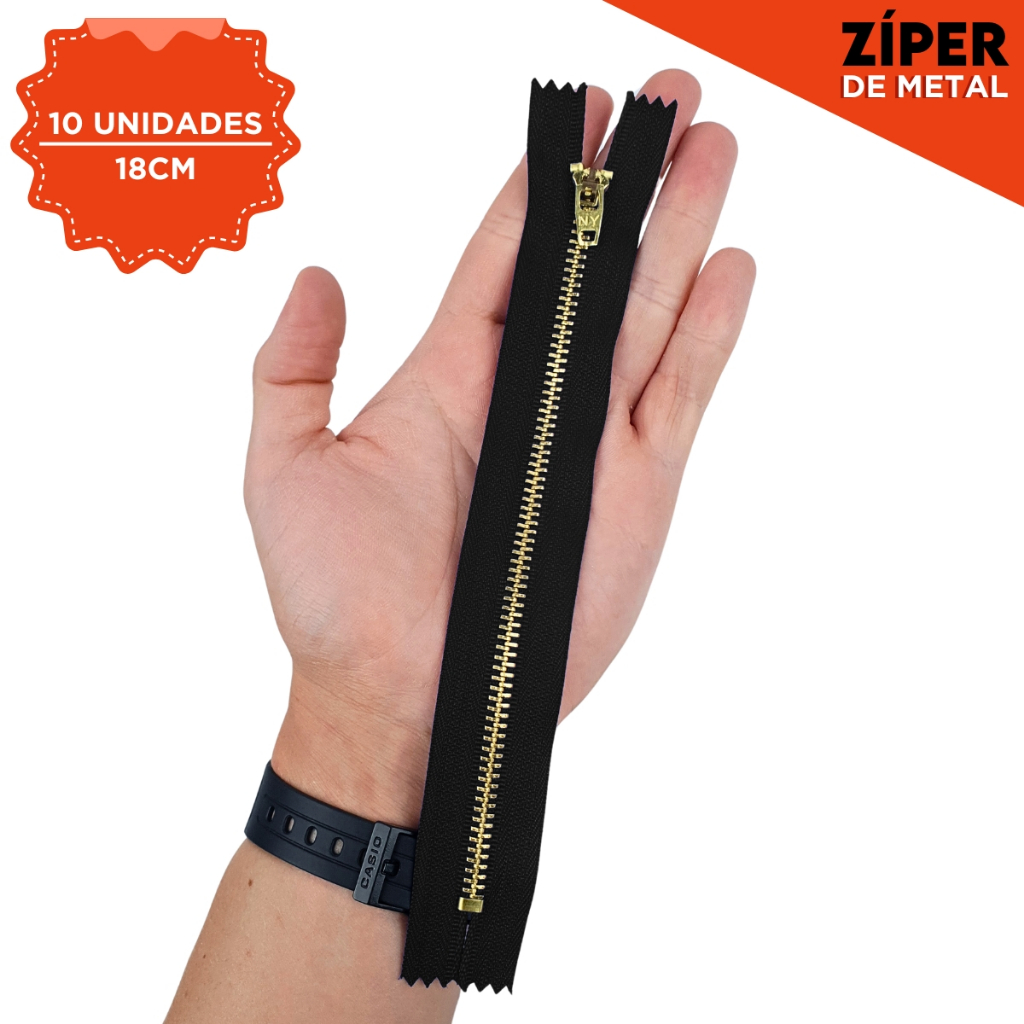 Zíper de Metal Fixo Preto - 310 - com 10 Unidades 18cm em Oferta na Shopee