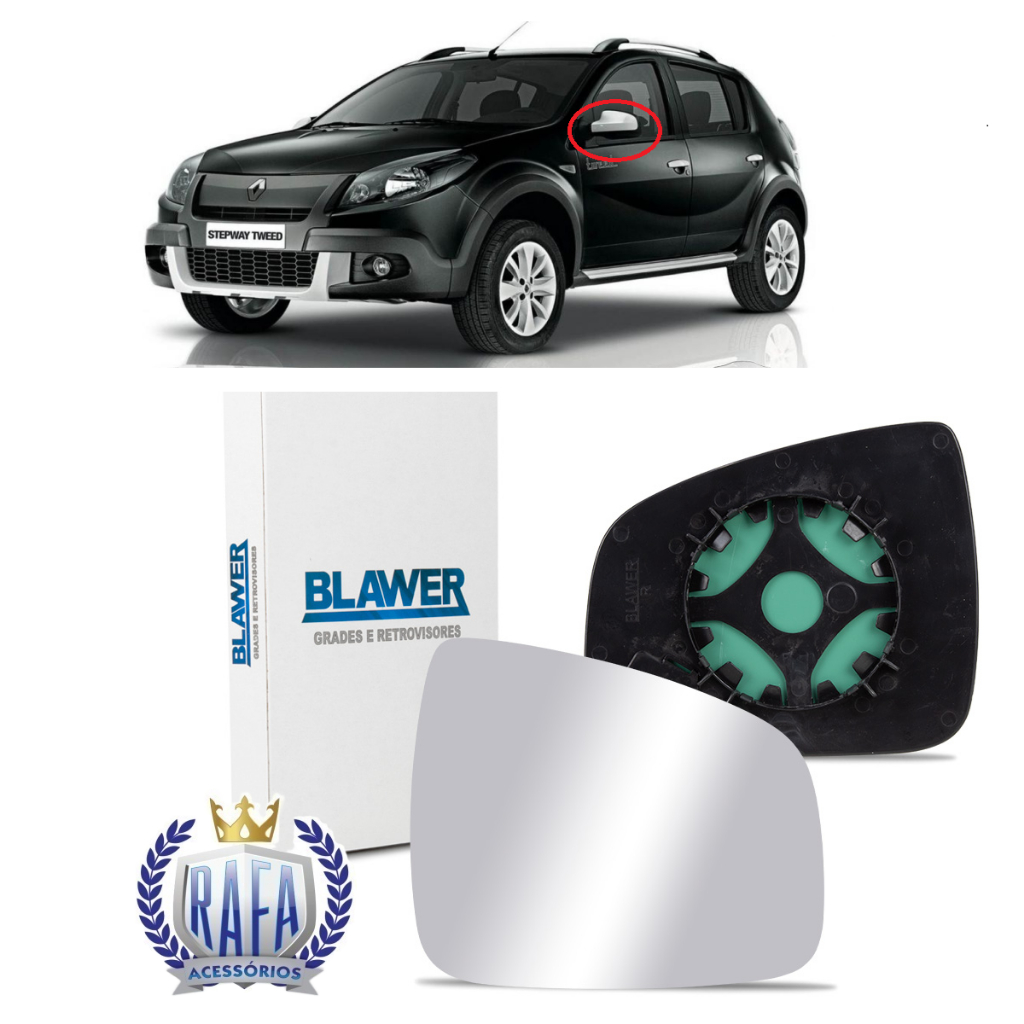 LENTE DO RETROVISOR COM BASE RENAULT SANDERO STEPWAY 2011 2012 2013 2014 ESQUERDO