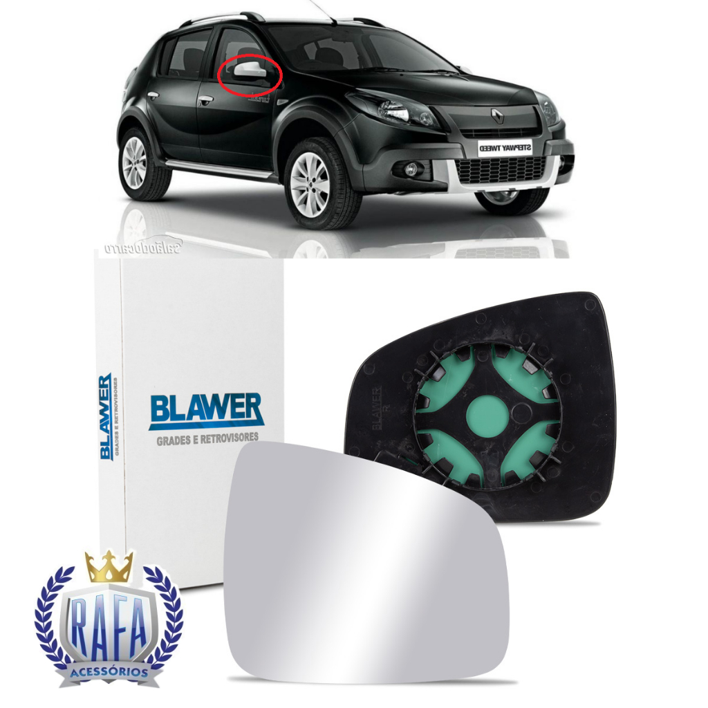 LENTE DO RETROVISOR COM BASE RENAULT SANDERO STEPWAY 2011 2012 2013 2014