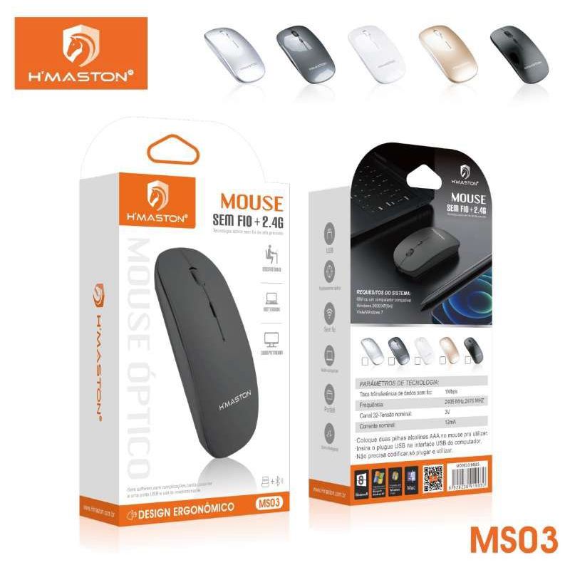 Mouse Sem Fio H Maston Sem Fio 2.4g Óptico Ergonômico Entrada USB para PC Notebook Design Ergonômica