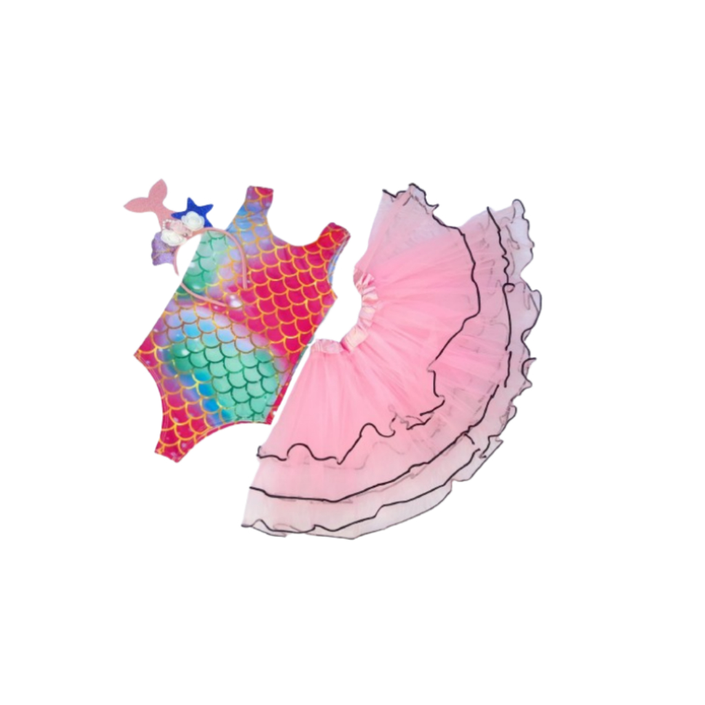 fantasia infantil sereia kit 3 pçs rosa tiara saia tule com babadinho body colan festa a fantasia carnaval.