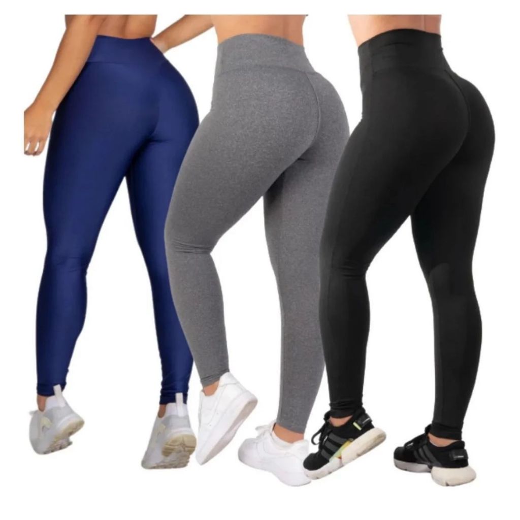 Kit 3 Calça Legging Longa Cós Médio Suplex  Feminina Plus Size Academia Fitnes  Básico Dança Pilates Treino Caminhada