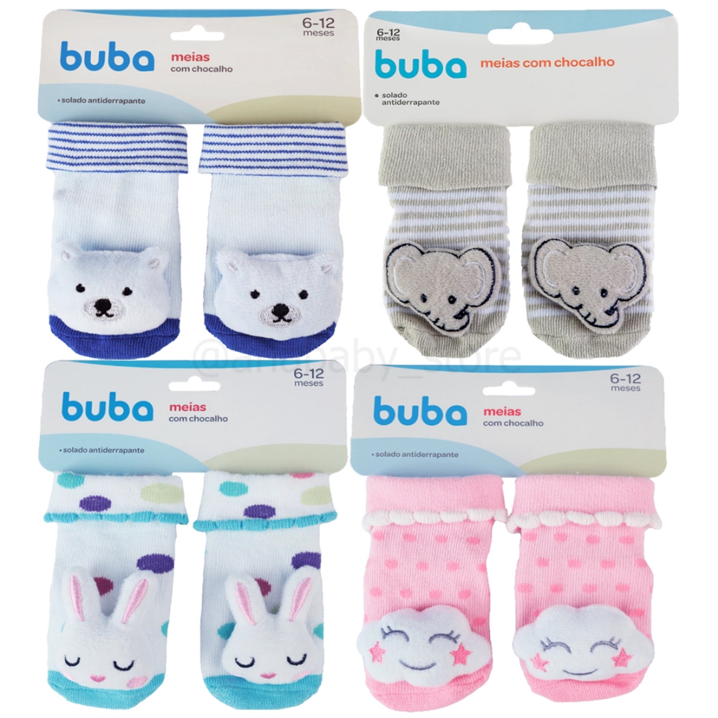 Meia Antiderrapante com Chocalho Buba Para Bebê Animal Buba Unissex Menino Menina em Oferta na Shopee