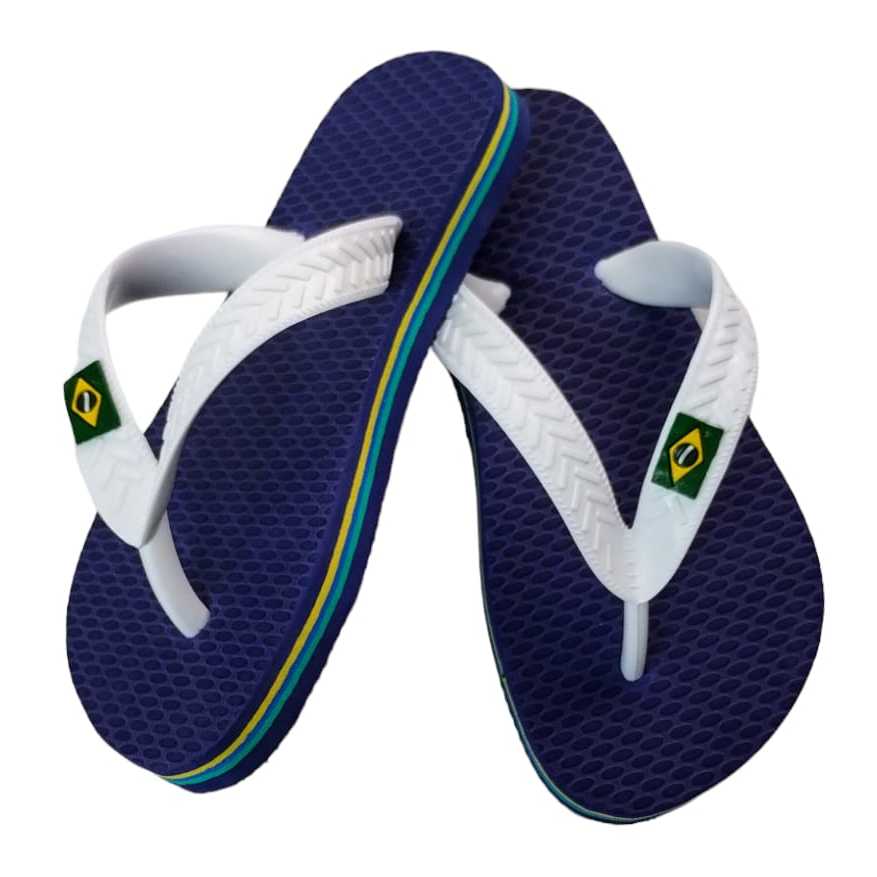 Chinelo Infantil Do Brasil Azul e Branco Três Filetes Juvenil Menino Menina De Dedo