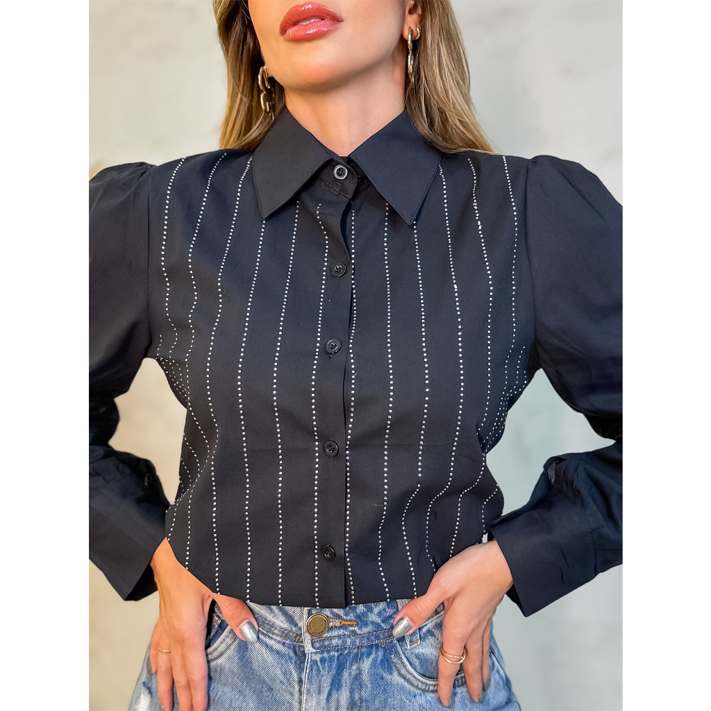 Camisa Feminina Social Manga Bufante Longa Lisa Moda 3RD SD897