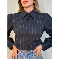 Camisa Feminina Social Manga Bufante Longa Lisa Moda 3RD SD897