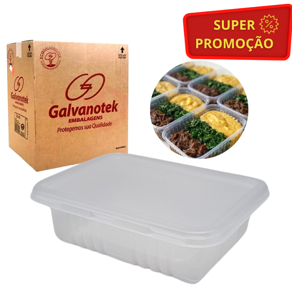 Pote Embalagem Retangular Descartável 500ml Marmita Fit G306 Galvanotek