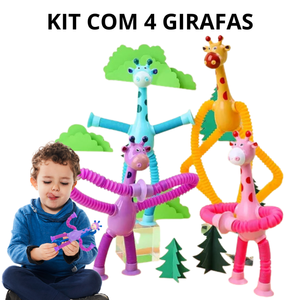 Kit 4 Girafa Pop Tubo Estica com Led Brinquedo Pop It Infantil Sensorial Led Pop Tube Envio Imediato