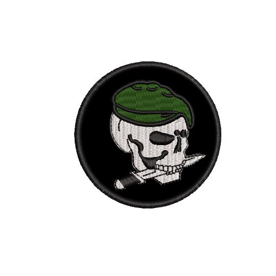 Patch Bordado -  Caveira Boina cor Verde Faca nos Dentes