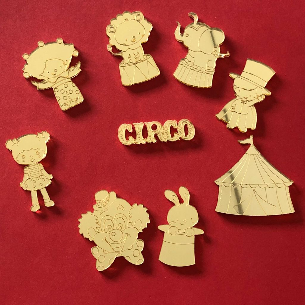 Aplique em Acrílico Circo Espelhado Sortido 4cm Para Lembrancinhas, Personalizados e Artesanatos