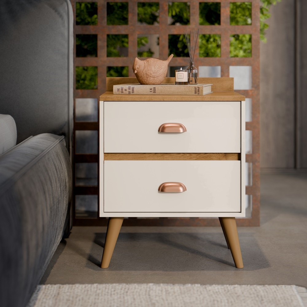 mesa de cabeceira retrô decor com 2 gavetas em Oferta na Shopee