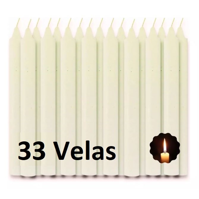Vela Palito BRANCA  / 1 Kg / 33 Velas - 18 Cm X  1,6 - VELA GROSSA +/- 6hs Queima - Velas Encandeia