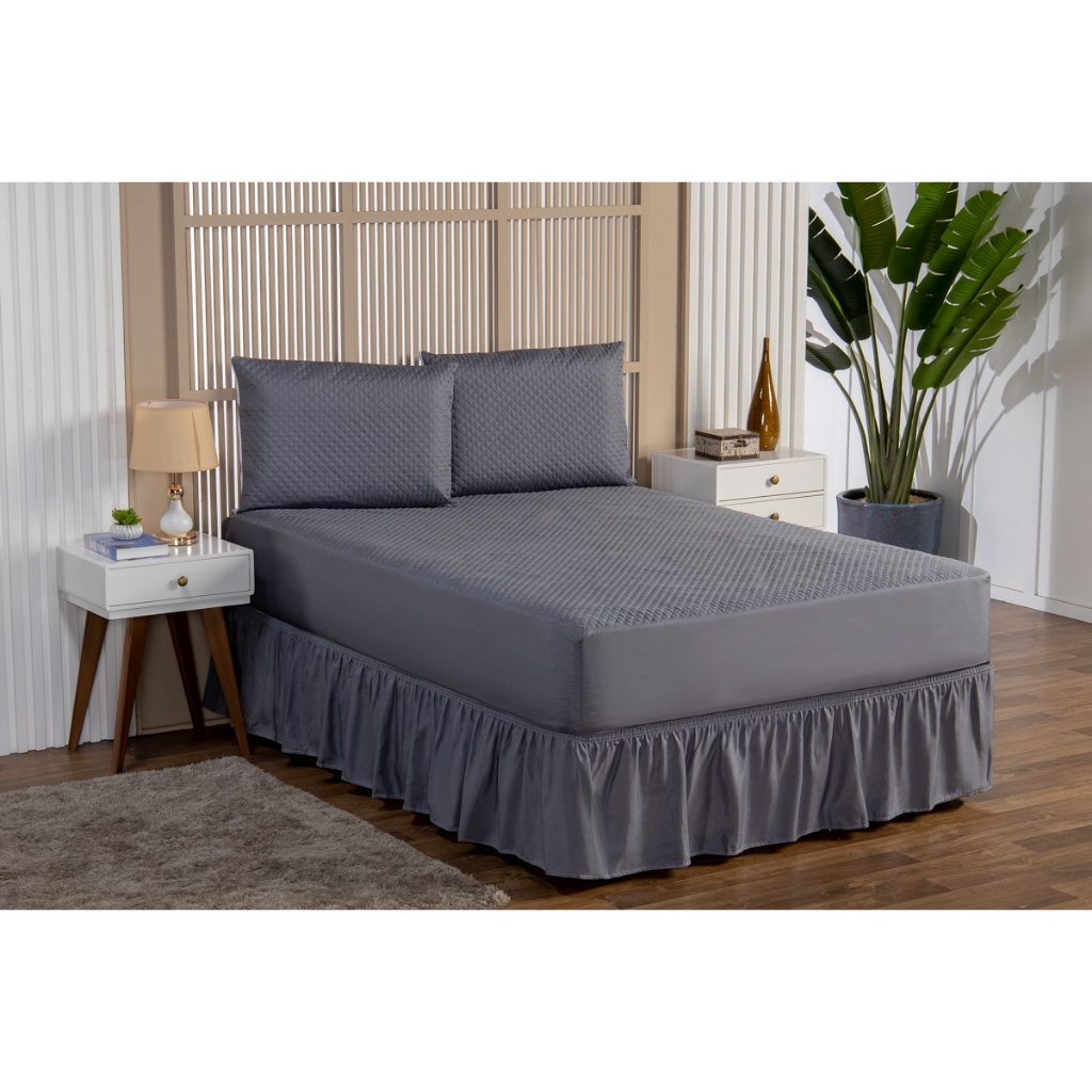 Kit Capa Protetor de Colchão King Impermeável + Saia Box com Elástico Ajustável Com Elástico