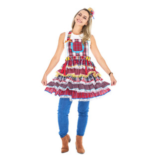 Avental Adulto Super Luxo Fantasia Festa Junina Retalhos Xadrez Arraiá Festa Caipira