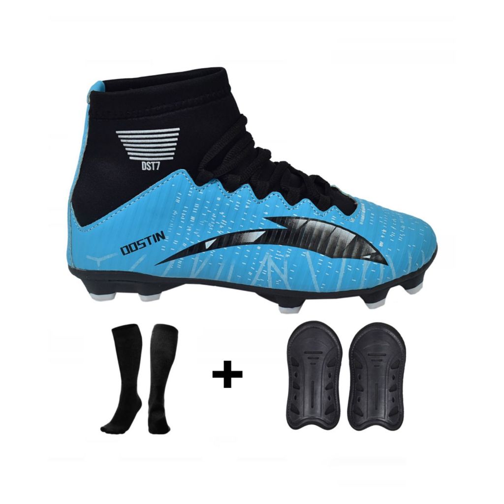 Kit Chuteira Campo Caneleira + Meiao Adulto Cano Alto Costurada Envio Imediato