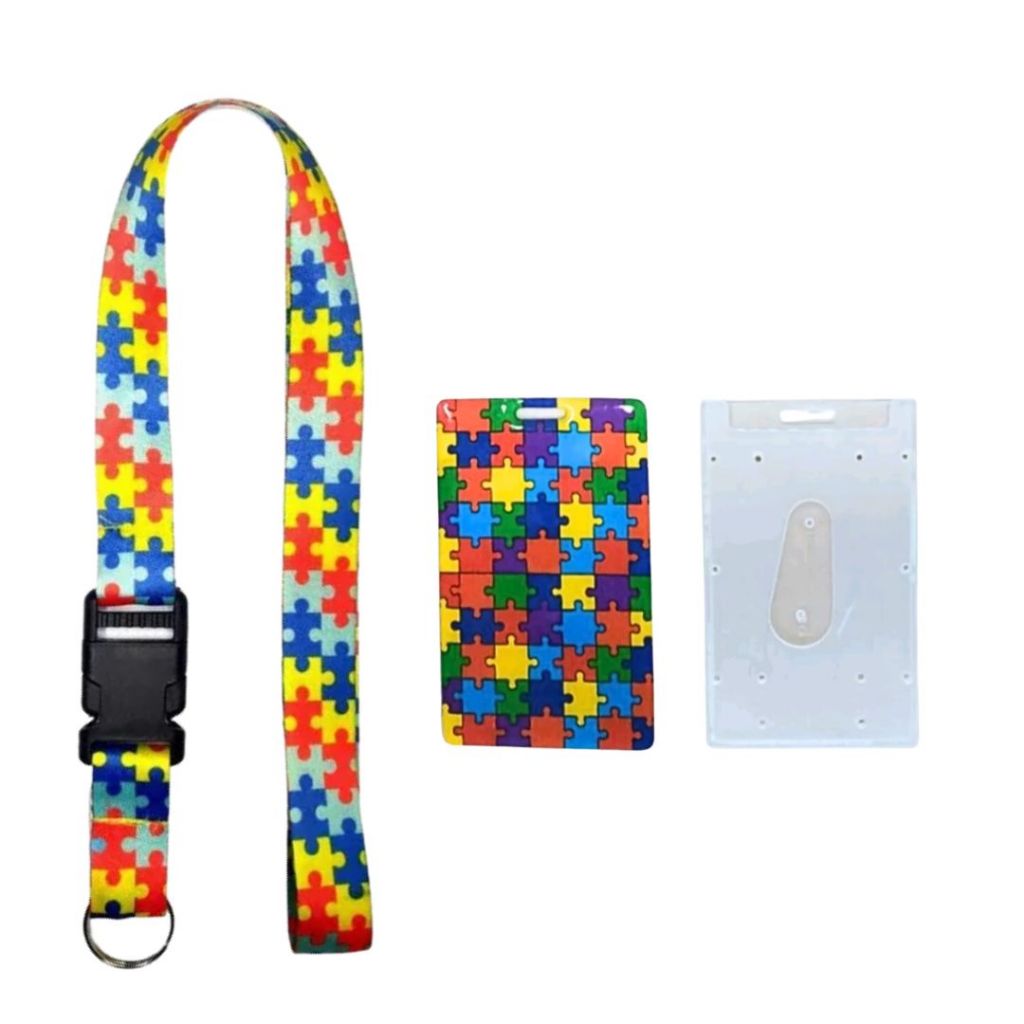 Kit Cordão + Porta Crachá Cartão Rigido Quebra Cabeça Autismo em Oferta na Shopee