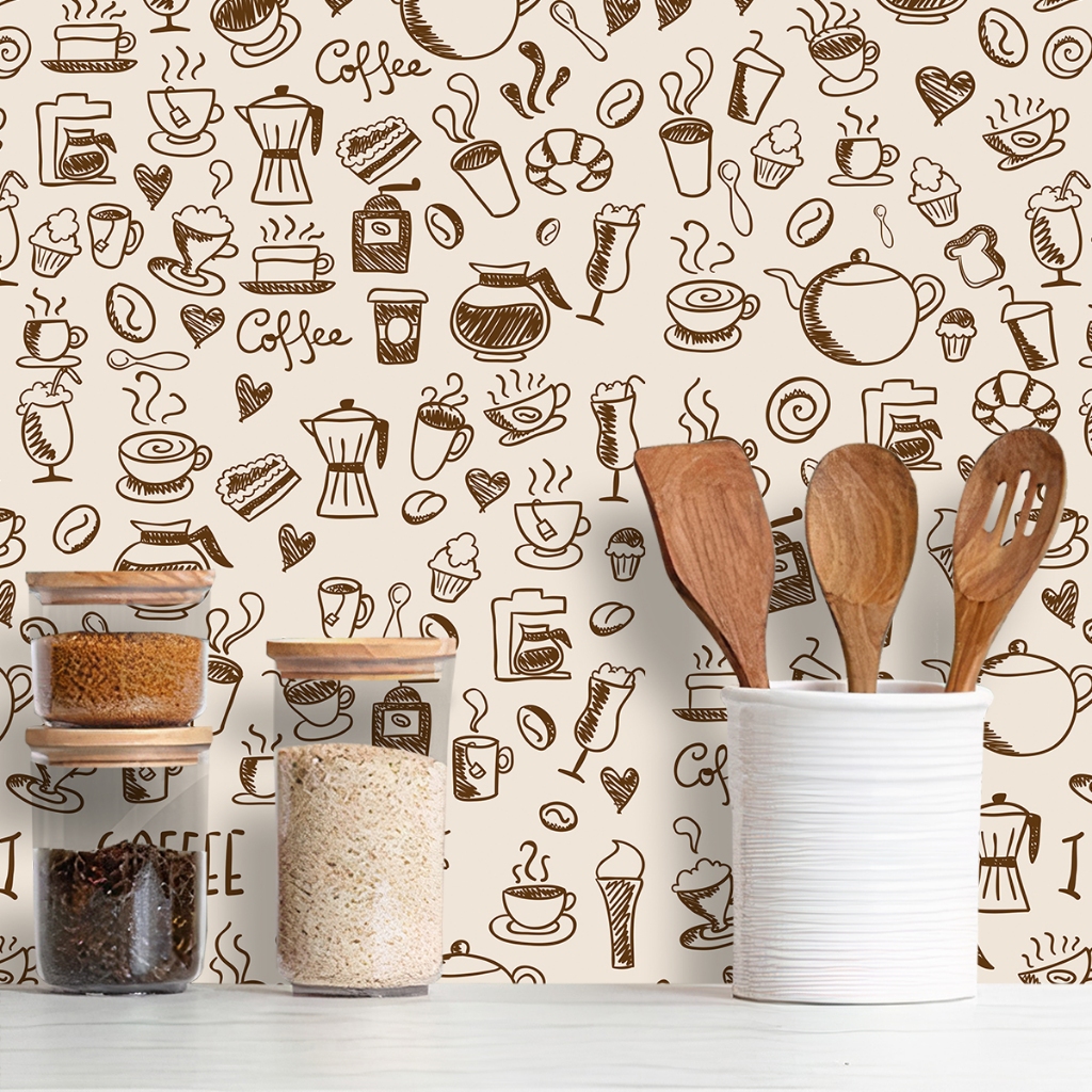Papel de Parede Adesivo Vinílico De Cozinha Cantinho do Café Bege