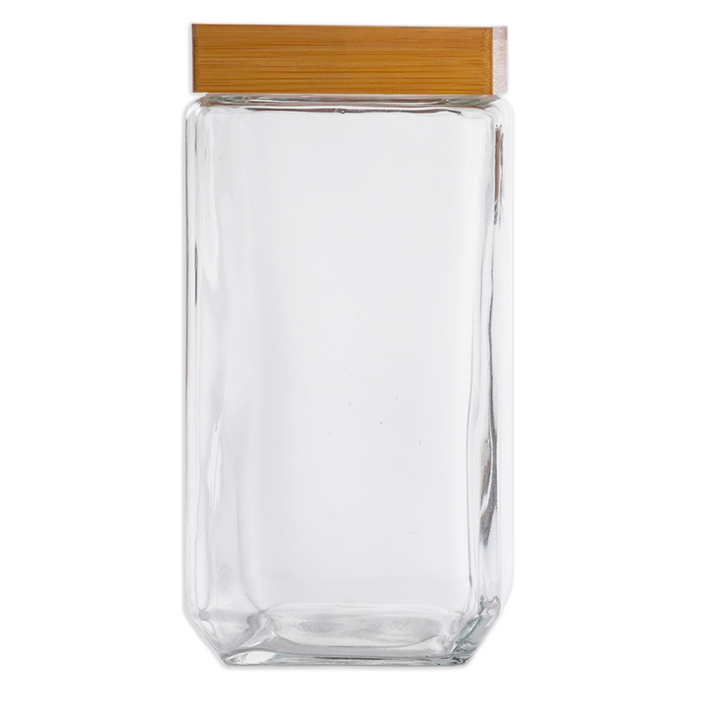 Kit 4 Pçs Pote De Vidro Quadrado C/ Tampa De Bambu Moderno Le Bianco