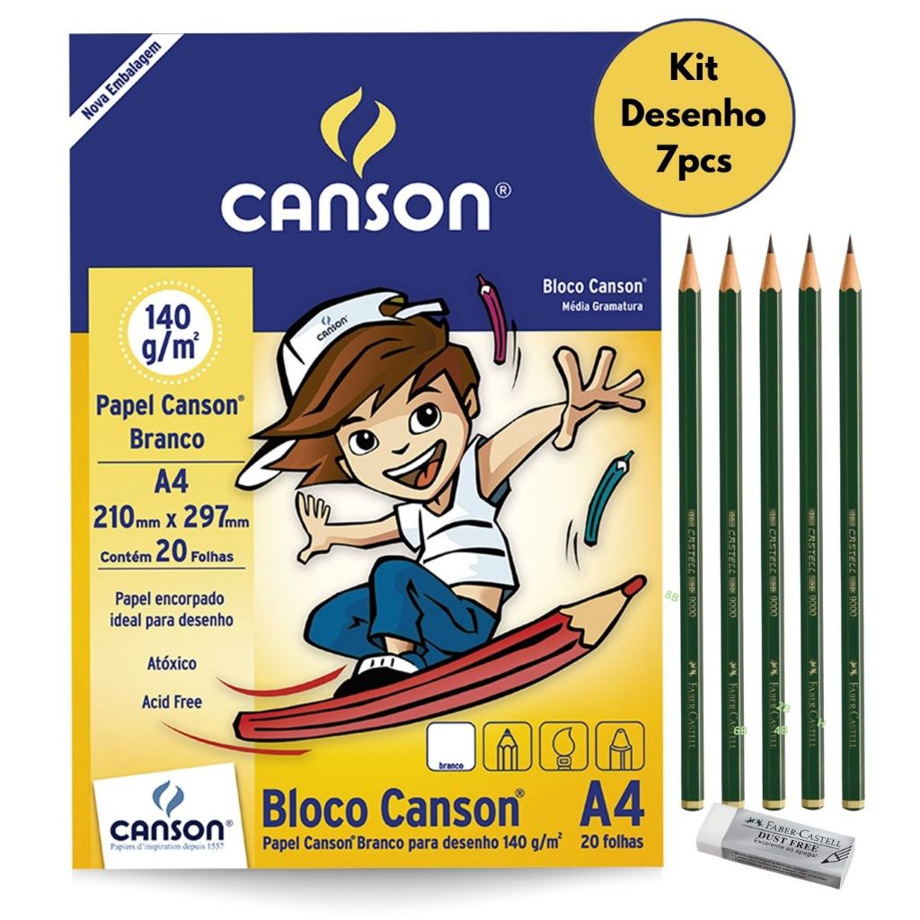 Imagem Kit Desenho Profissional 5 Lápis 9000 Canson Borracha Dust