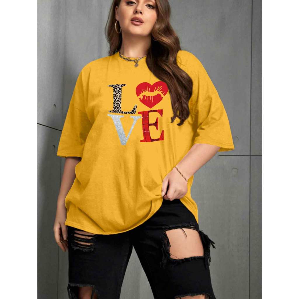 Camiseta Oversized Feminina Soltinha Estilosa Old School Estampa Love Animal Print Onça Brilho Cora
