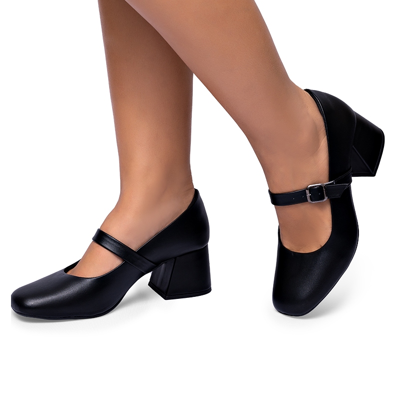 Scarpin Feminino Lumiss Mary Jane Boneca Sapato Salto Bloco Grosso Sandália Confortável Clássico Preto em Oferta na Shopee