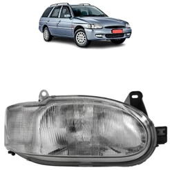 Farol Dianteiro Escort 1997 1998 1999 2000 2001 2002 Máscara Cromada Lente Estriada em Vidro