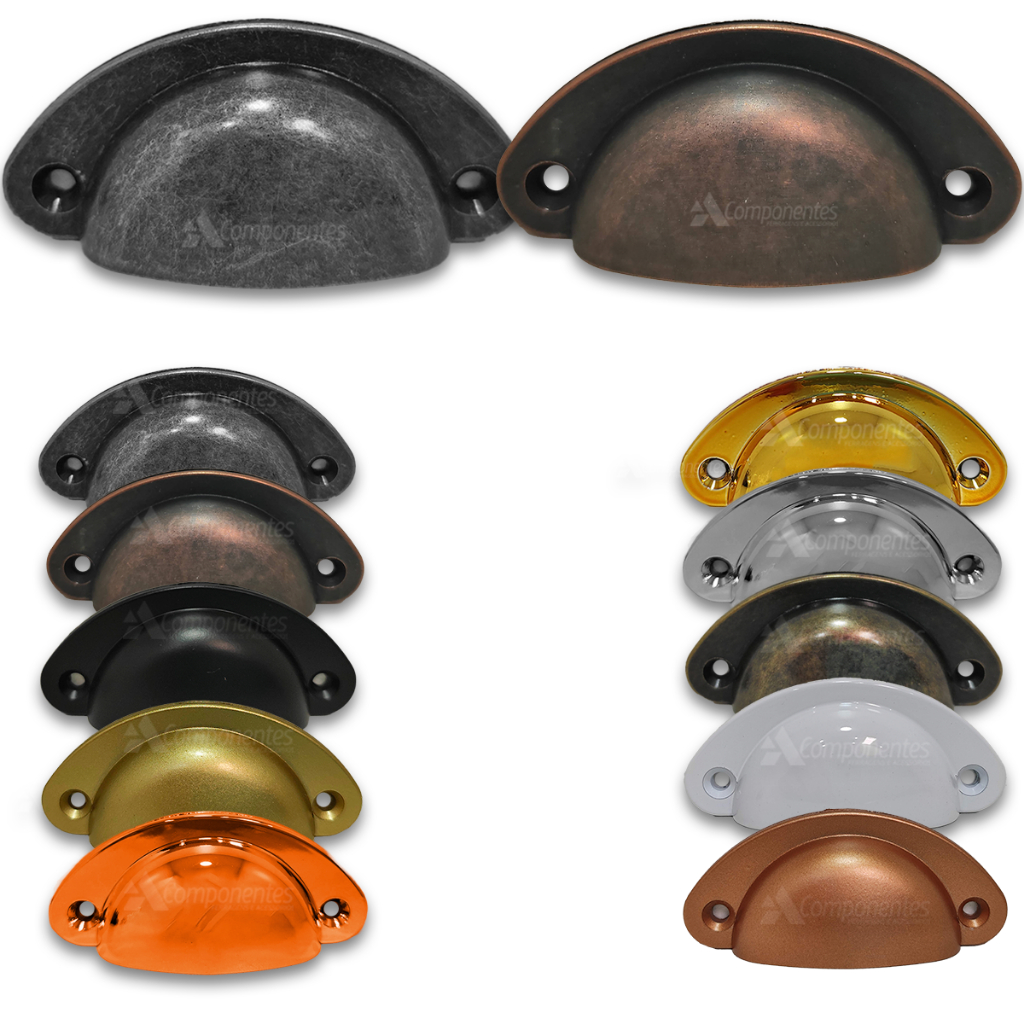 Puxador Colonial Concha Para Moveis Gaveteiro Porta Armarios e Bau 64mm Varias Cores - 1 Peça