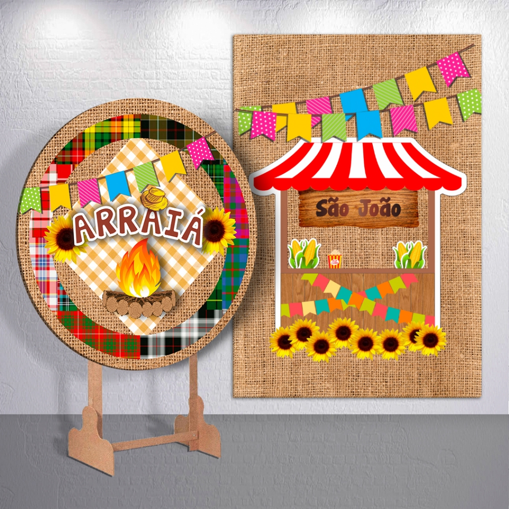 Kit Capa Painel De Festa Decoração São João Com Trio Cilindro ou Peças Avulsas Quadrilha