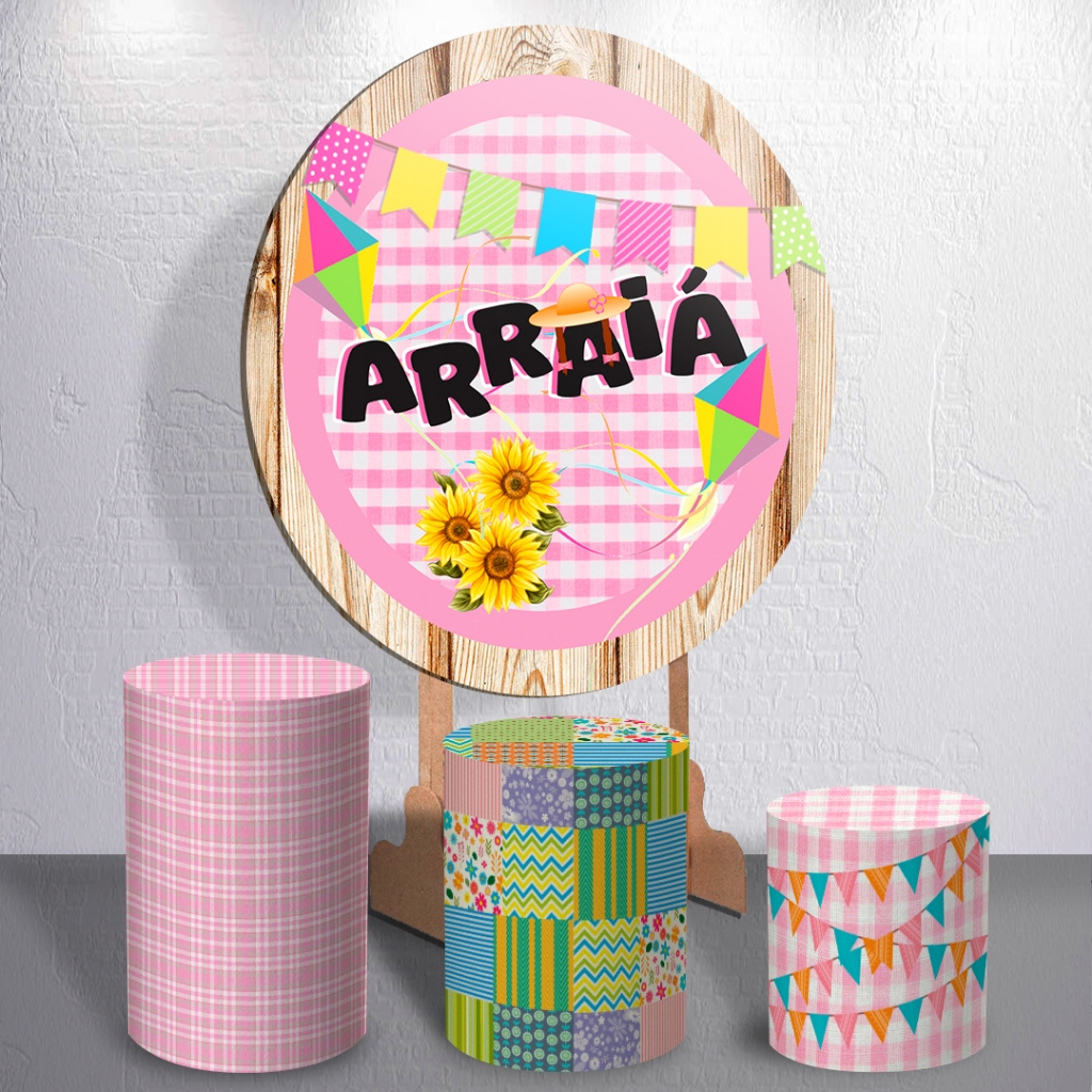 Painel Festa Arraial Junina Decoração Kit Com Trio Capas de Cilindro Fogueira ou Peças Avulsas