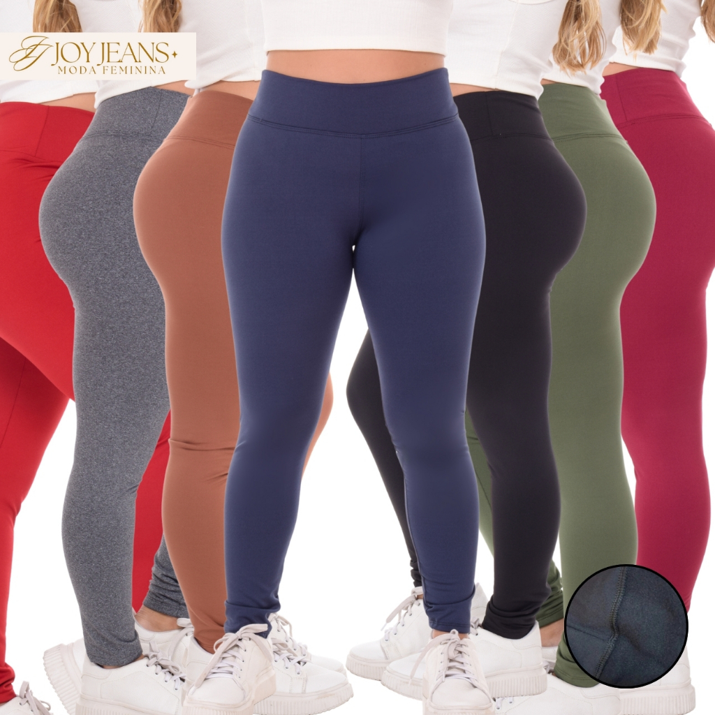 Legging Flanelada Cintura Alta Grossa Calça Leg Peluciada Forrada Por Dentro Costura Refor...