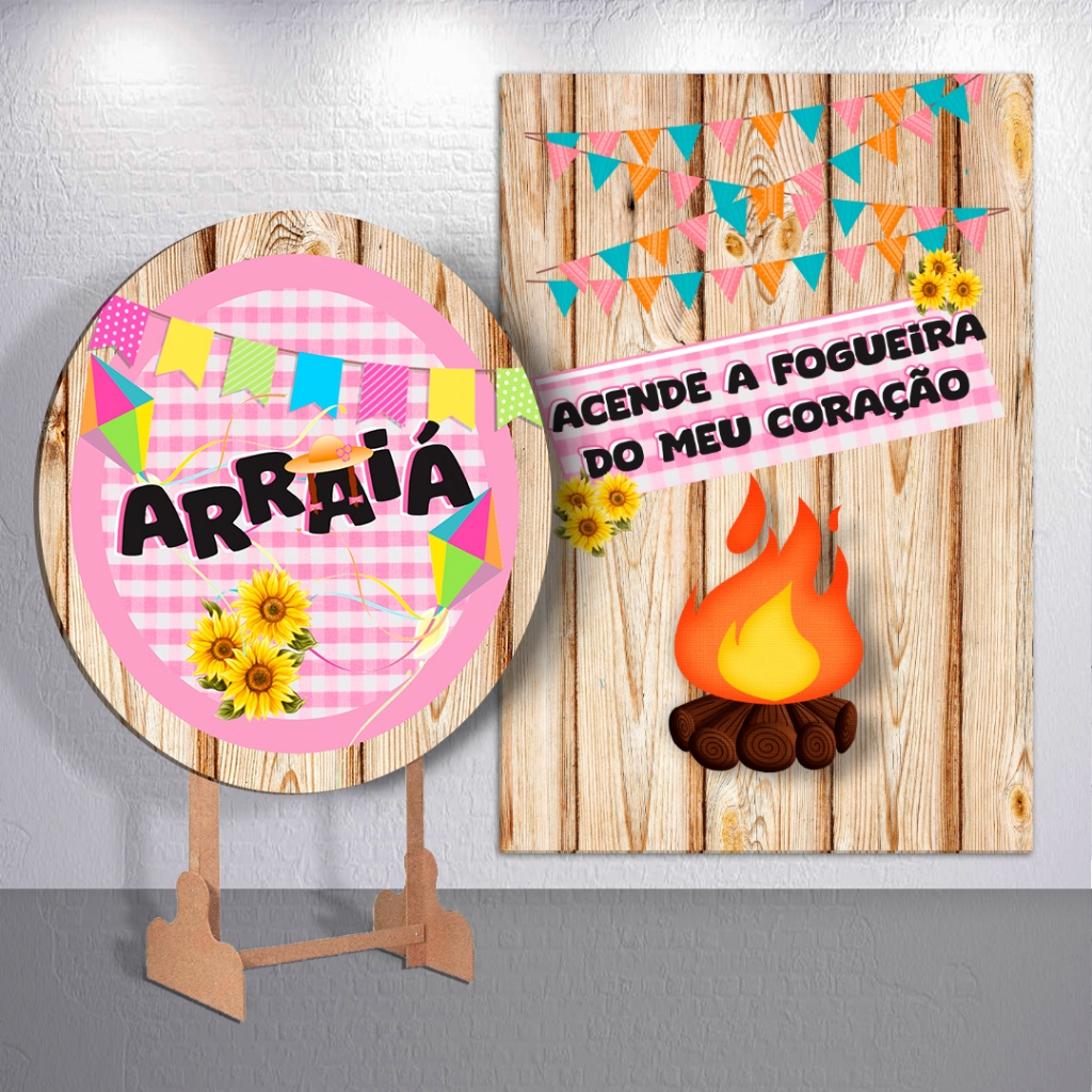 Painel Festa Decoração Fogueira Kit Com Trio Capas de Cilindro Festa Junina Arraial ou Peças Avulsas