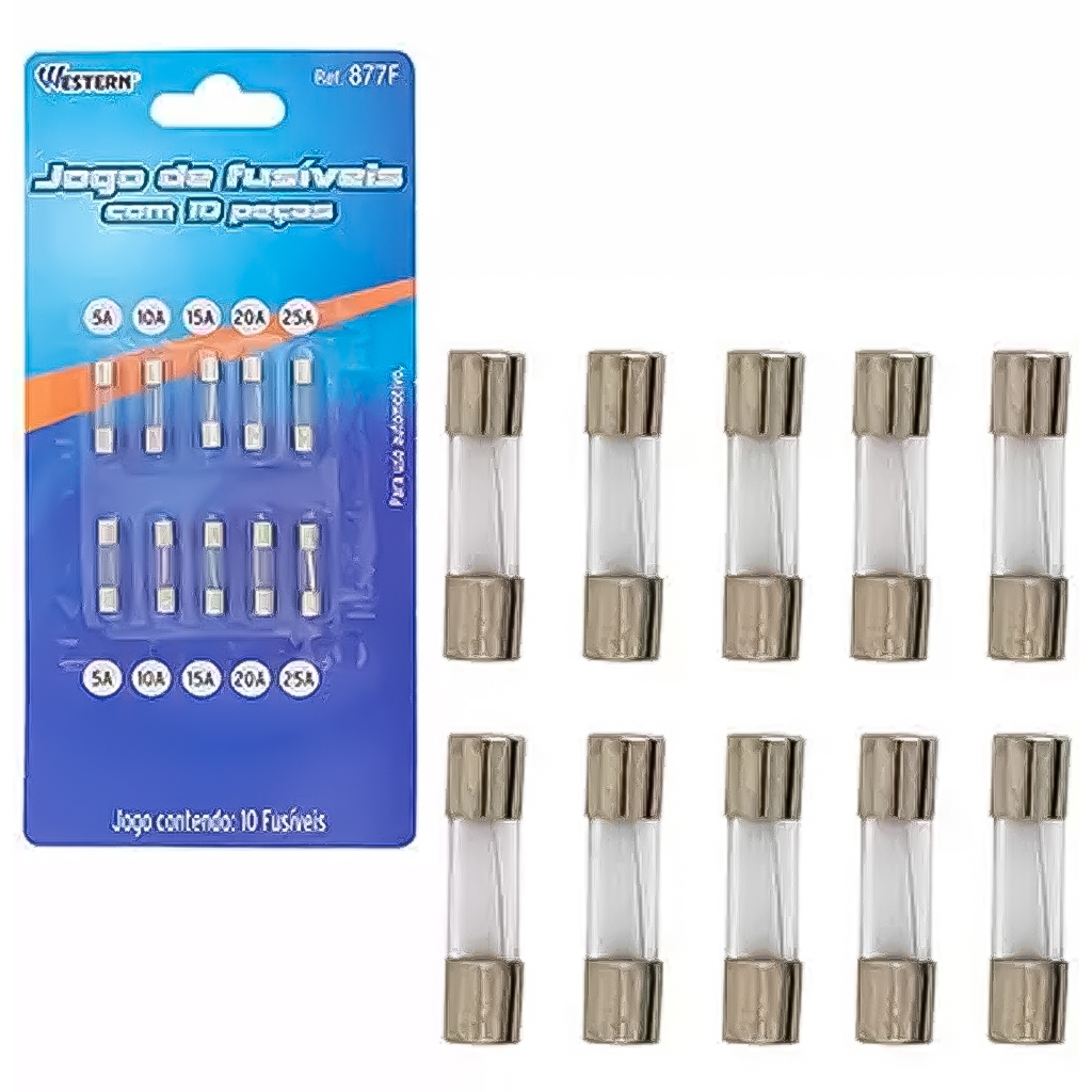 Kit Fusível Automotivo Vidro Jogo 10 Peças 5a 10a 15a 20a 25a