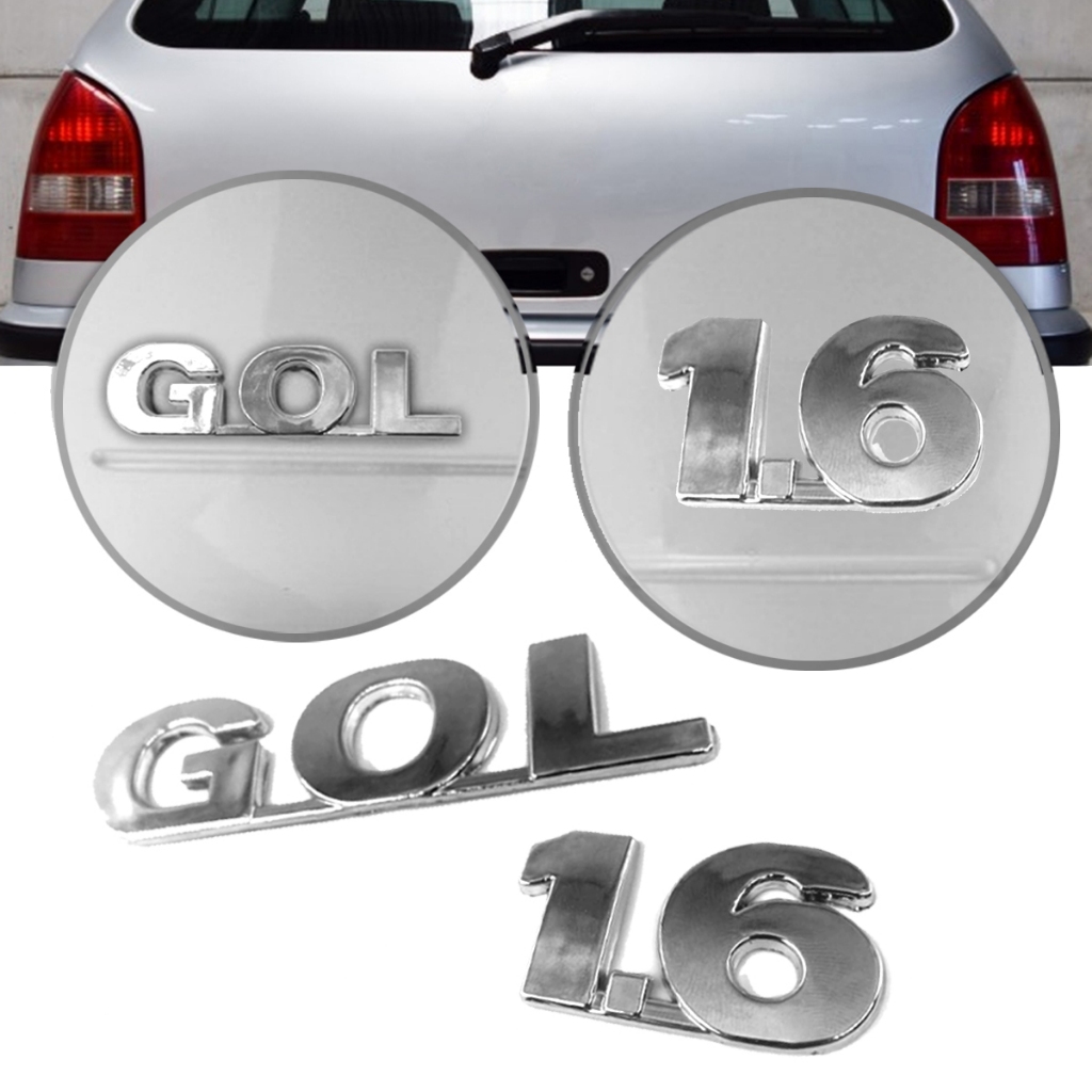 Kit Emblema Original Compativel com Gol G3 G4 G5 G6 1.6 Cromado Adesivo