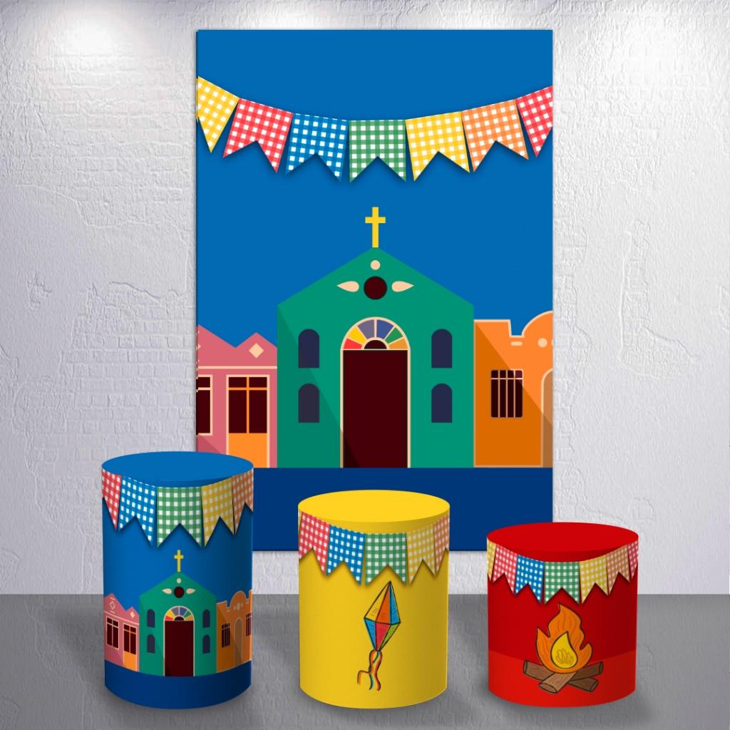 Painel Festa Junina Capas Tematicas e Trio De Cilindro ou Kits Peças Avulsas Xadrez Igreja Arraial
