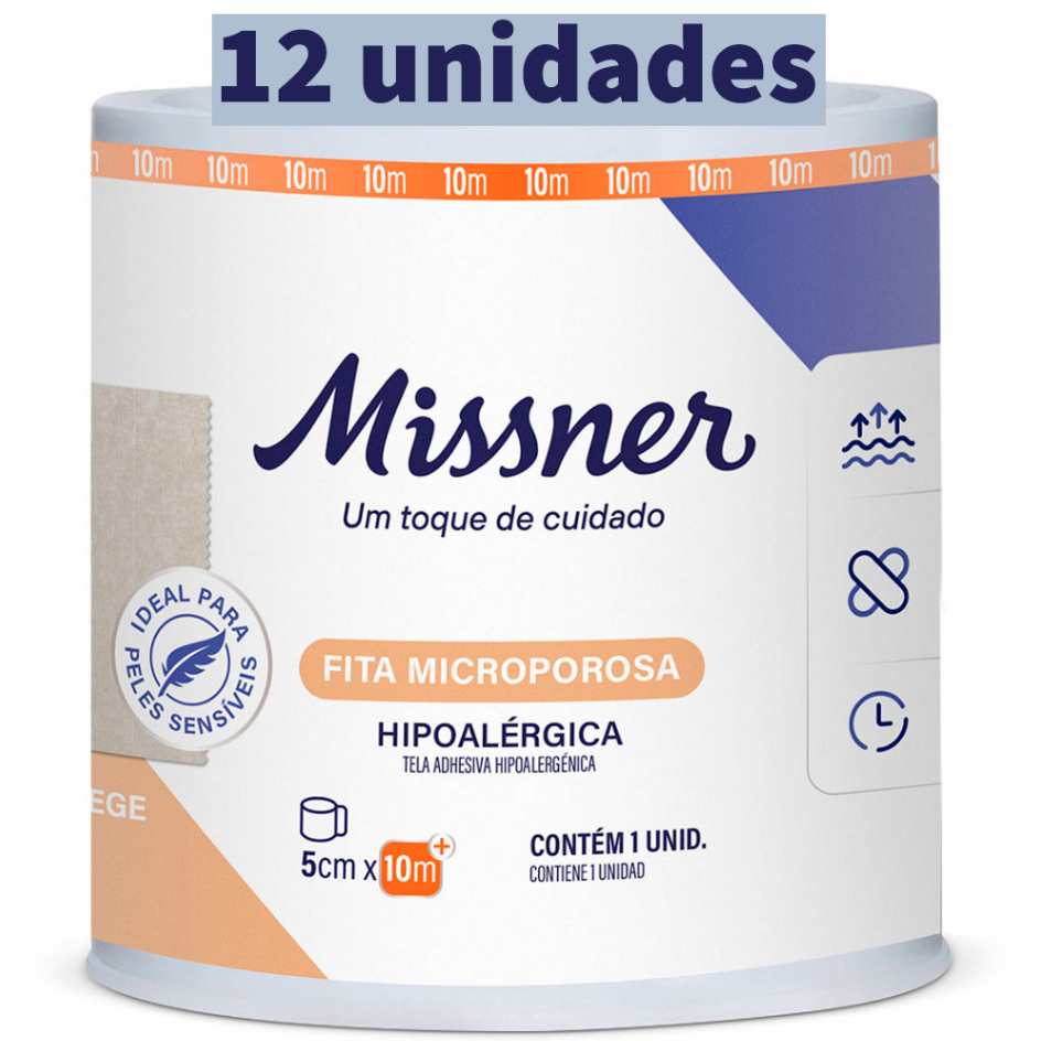 Fita Cirúrgica Microporosa 5 Cm X 10m Bege - 12 Uni - Missner