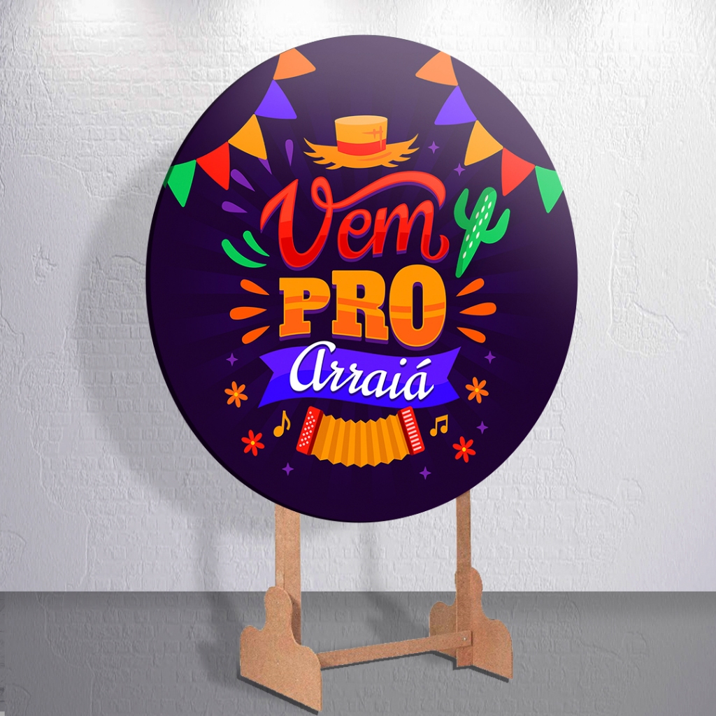 Para Festa Tematica Junina Painel "Vem Pro Arraial" Com Trio Capas de Cilindro Ou Peças Avulsas
