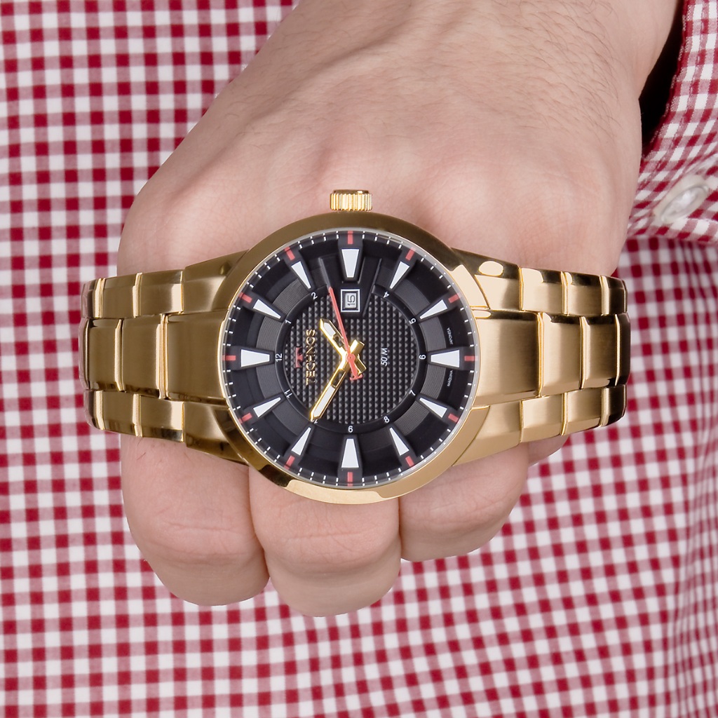 Relogio Masculino Technos Dourado Grande Original 2117LDC/1P Presente Namorado Homens Marido