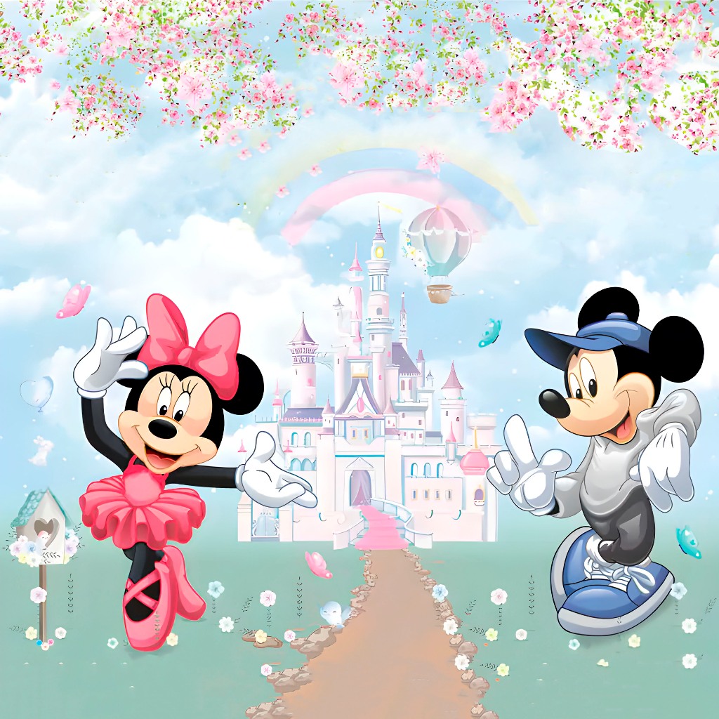 Kit 5 Papel de Parede Foto Mural Adesivo Autocolante Nome Personalizado Disney Minnie Mouse e Mickey