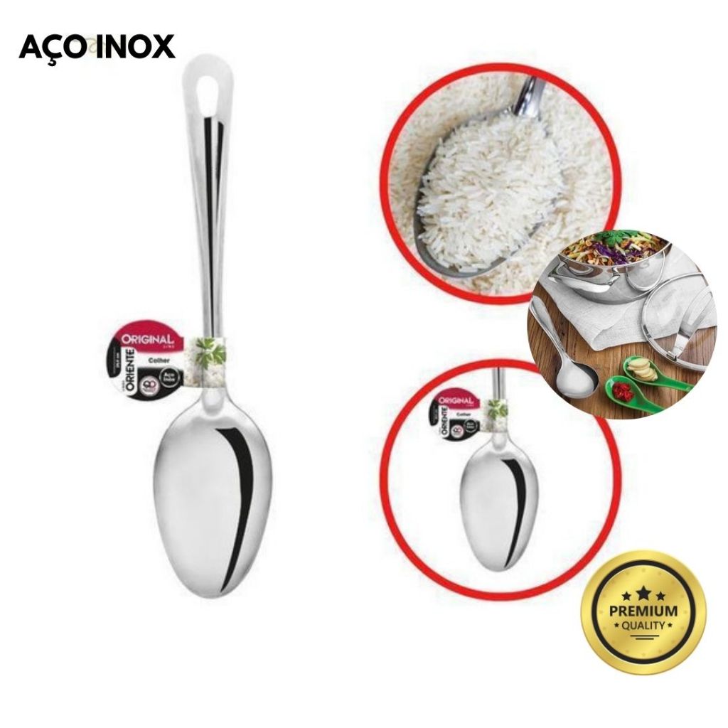 Colher Aço Inox 26Cm Arroz Original Line Oriente Buffet Restaurante Bar Prata P/ Carne Panela Alta Qualidade